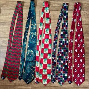 Holiday Traditions lot of 5 Christmas Ties 100% Silk festive Santa Christmas